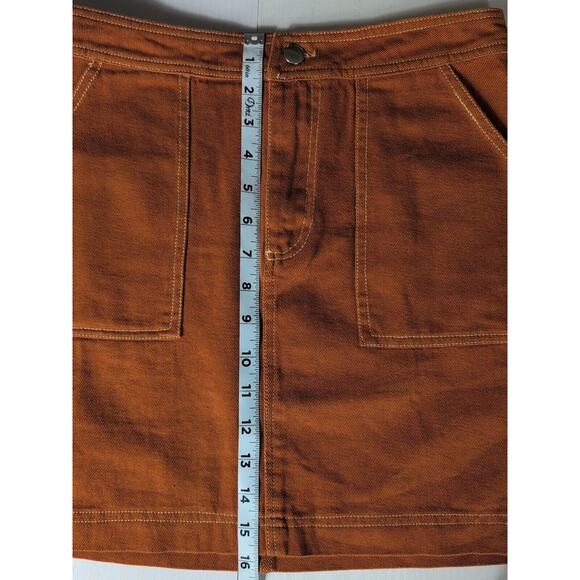 Sofi Angel Women's Mini Skirt Denim Burnt Orange Zip Fly Pockets Cotton Medium - Picture 8 of 10